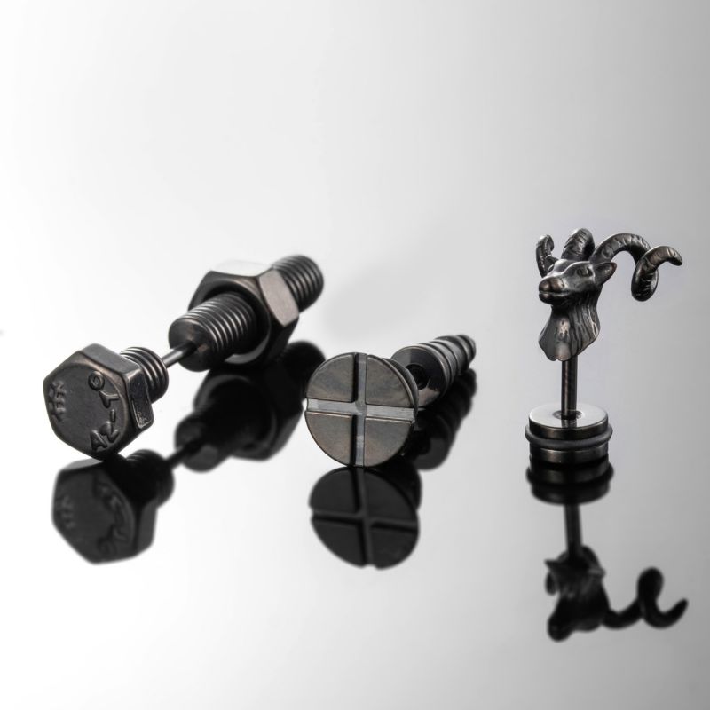 Pendientes De Hombre Con Cabeza De Oveja Geométrica De Acero De Titanio [individual]