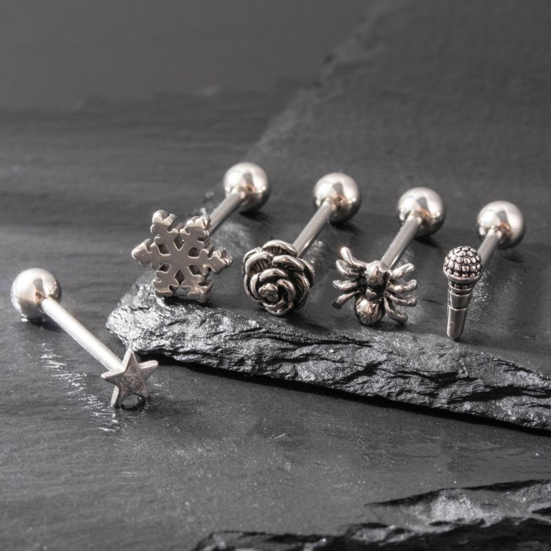 Clavo De Lengua Piercing De Flor De Calavera De Acero Inoxidable