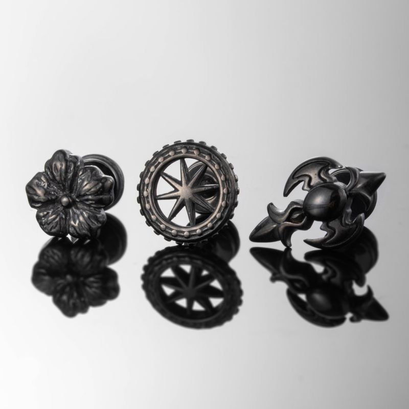Pendientes De Hombre Flor De Acero Titanio [individual]