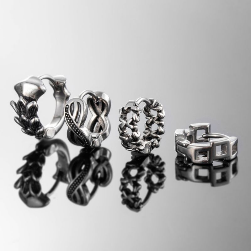 Pendientes Redondos Geométricos De Acero De Titanio Para Hombre [individuales]