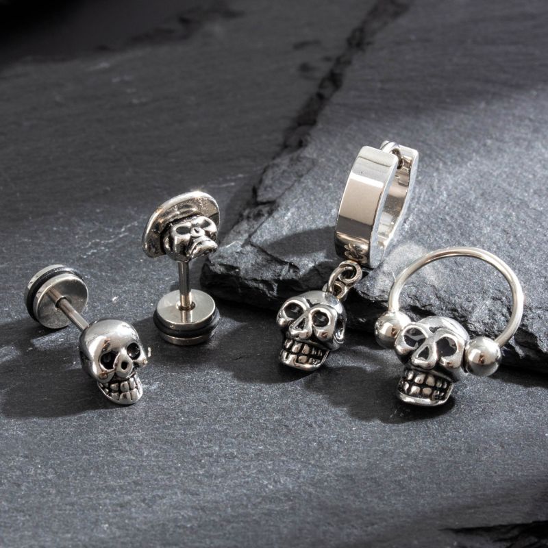 Pendientes De Hombre Con Calavera De Acero Y Titanio [individuales]