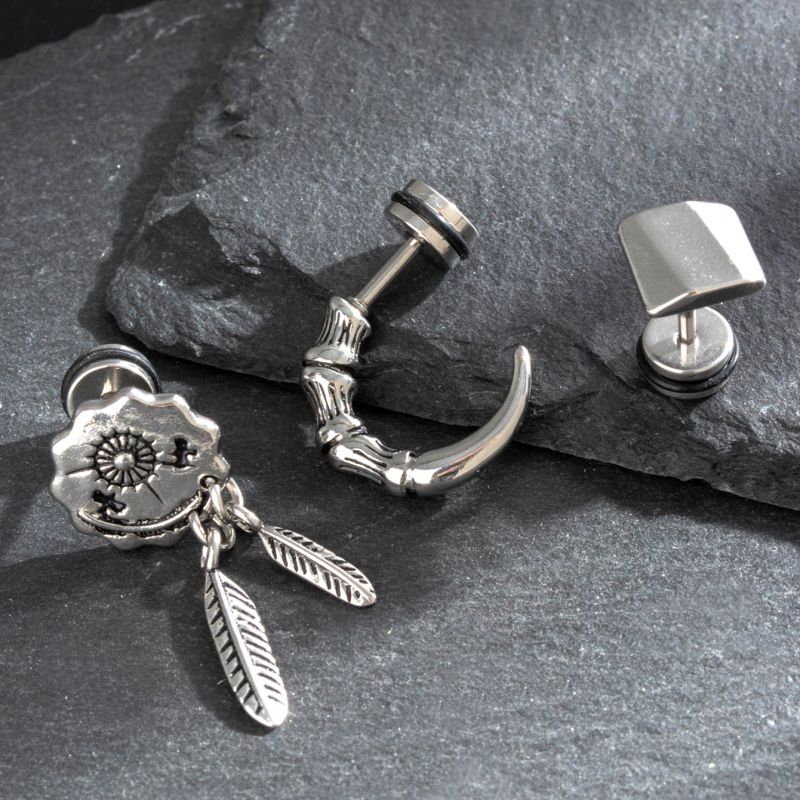Pendientes Geométricos De Acero Y Titanio Para Hombre [individuales]