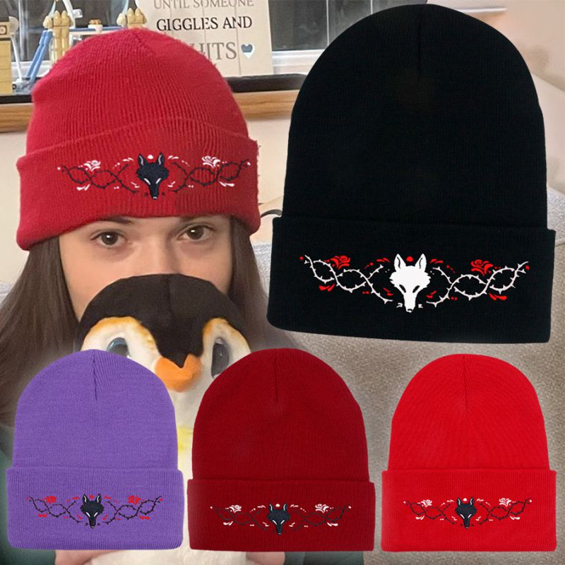 Gorro Bordado De Vid De Flor De Cabeza De Lobo Acrílico