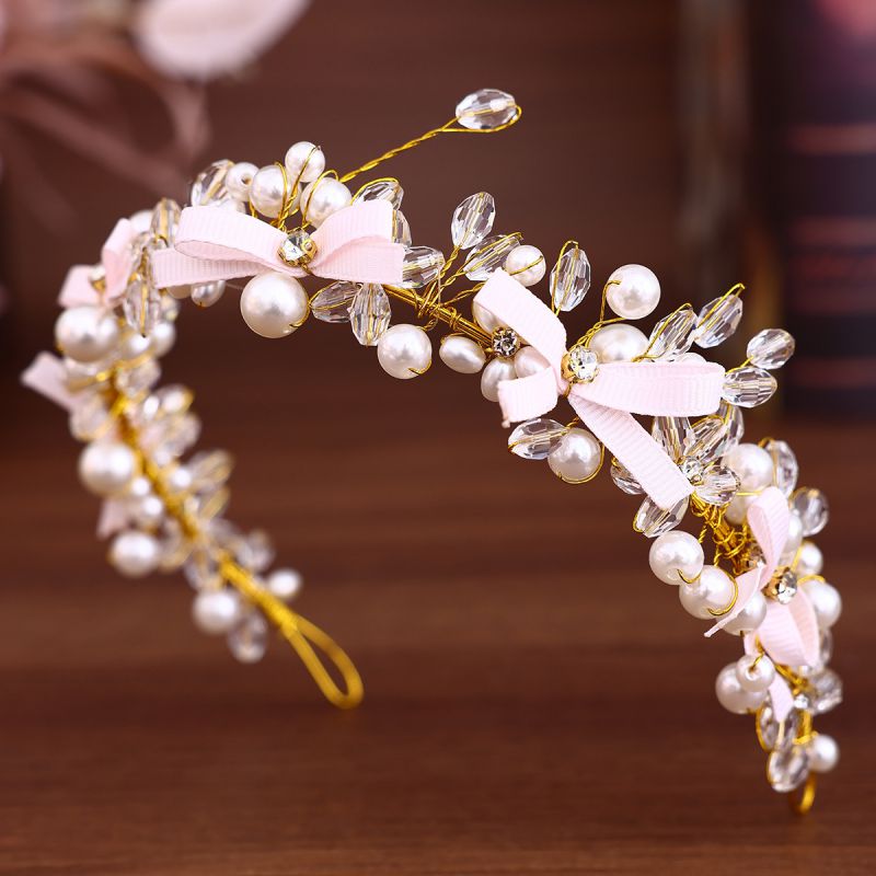 Diadema Con Lazo Trenzado De Perlas Y Strass Con Bordes Finos