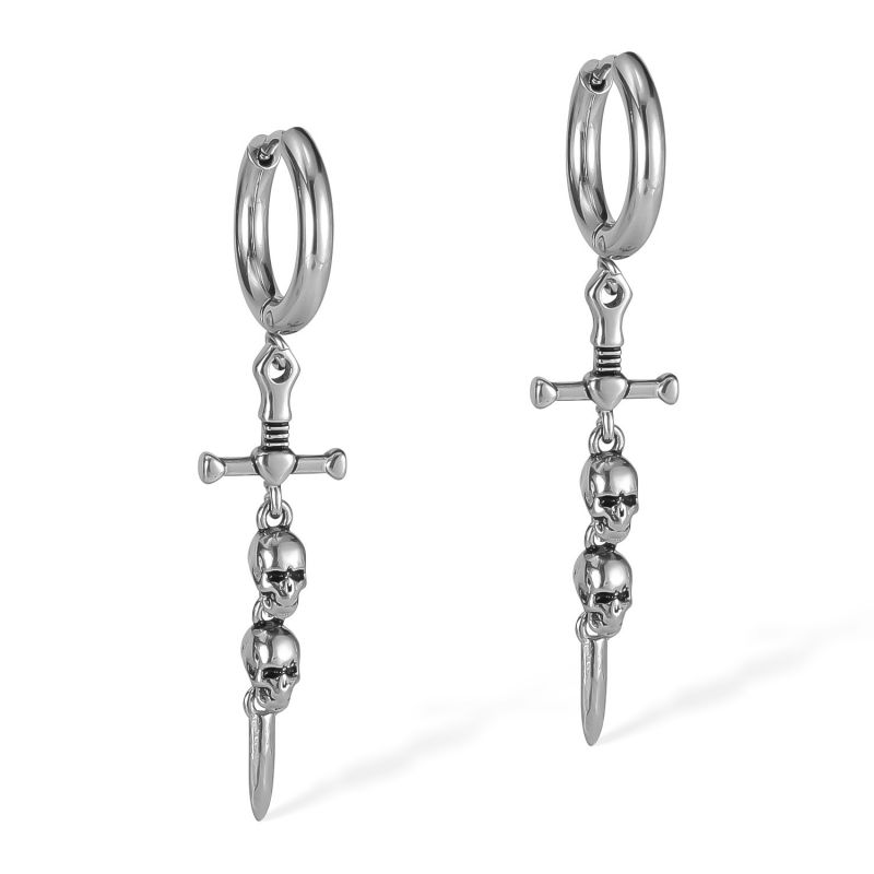 Pendientes De Hombre Con Cruz De Calavera De Acero