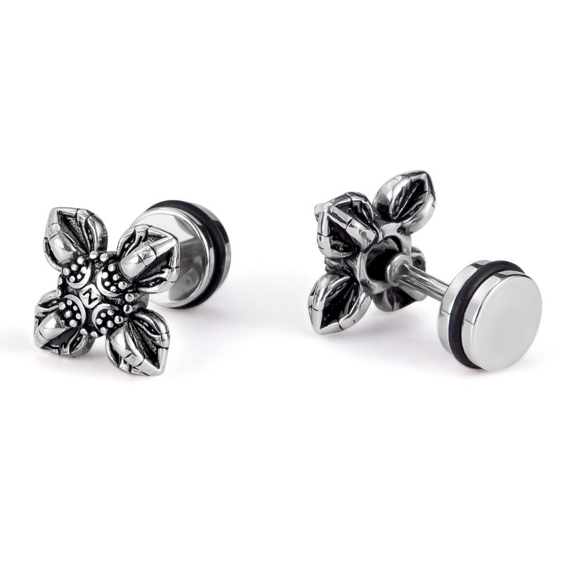 Pendientes De Hombre Con Cruz De Acero Inoxidable