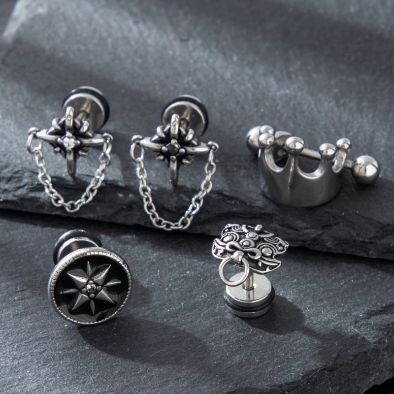 Aretes Geométricos De Diamantes Y Acero De Titanio Para Hombre (individuales)
