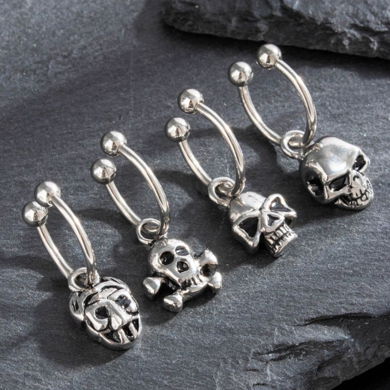 Pendientes En Forma De C Con Perforación De Calavera Y Acero De Titanio Para Hombre