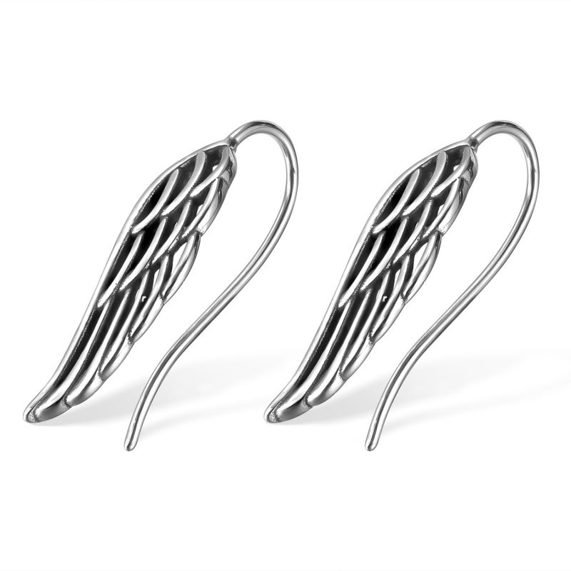 Pendientes De Hombre Con Alas De Plumas Huecas De Acero Inoxidable