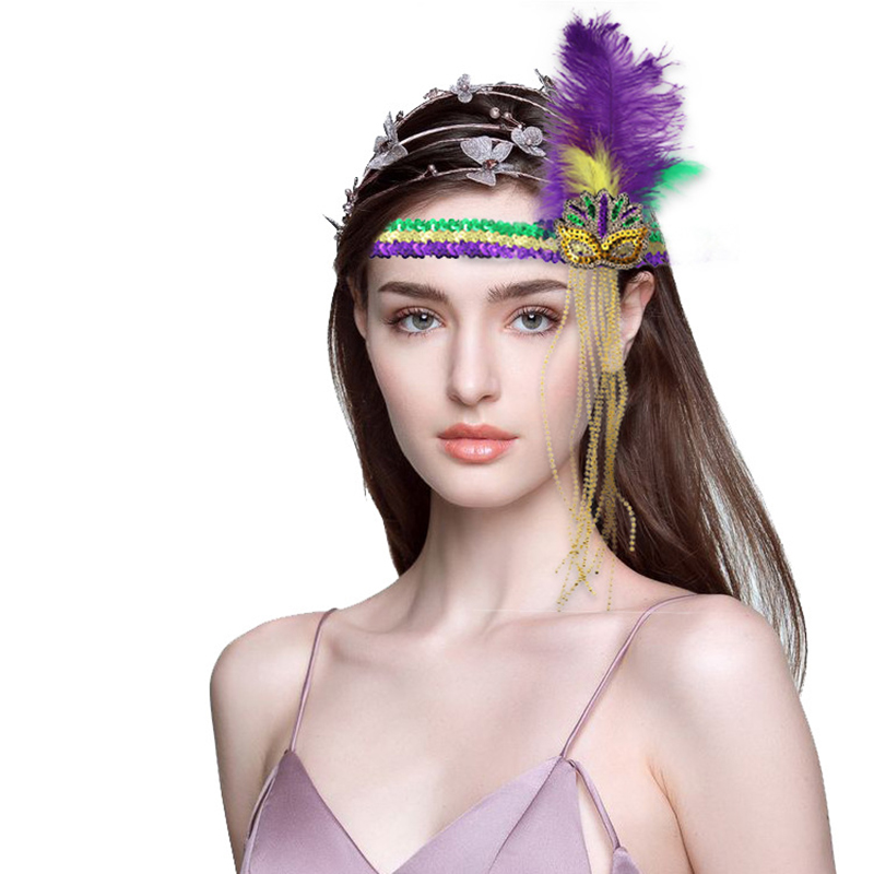 Diadema De Carnaval Con Lentejuelas Y Plumas De Colores Geométricos