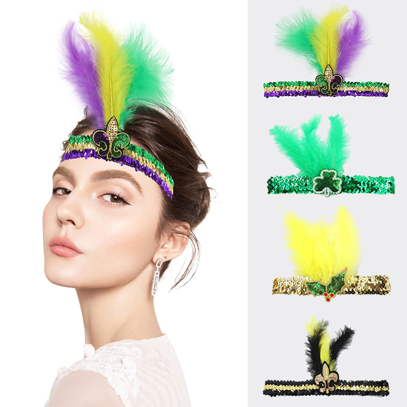 Diadema De Plumas De Lentejuelas Mardi Gras