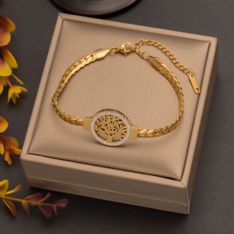 Pulsera Árbol De La Vida Con Diamantes En Acero Inoxidable