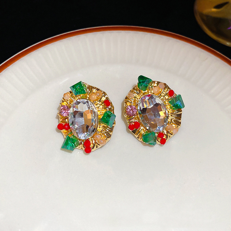 Aretes Ovalados De Aleación Y Diamantes