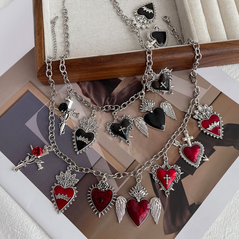 Collar Con Cruz De Amor Irregular Con Goteo De Aceite De Aleación