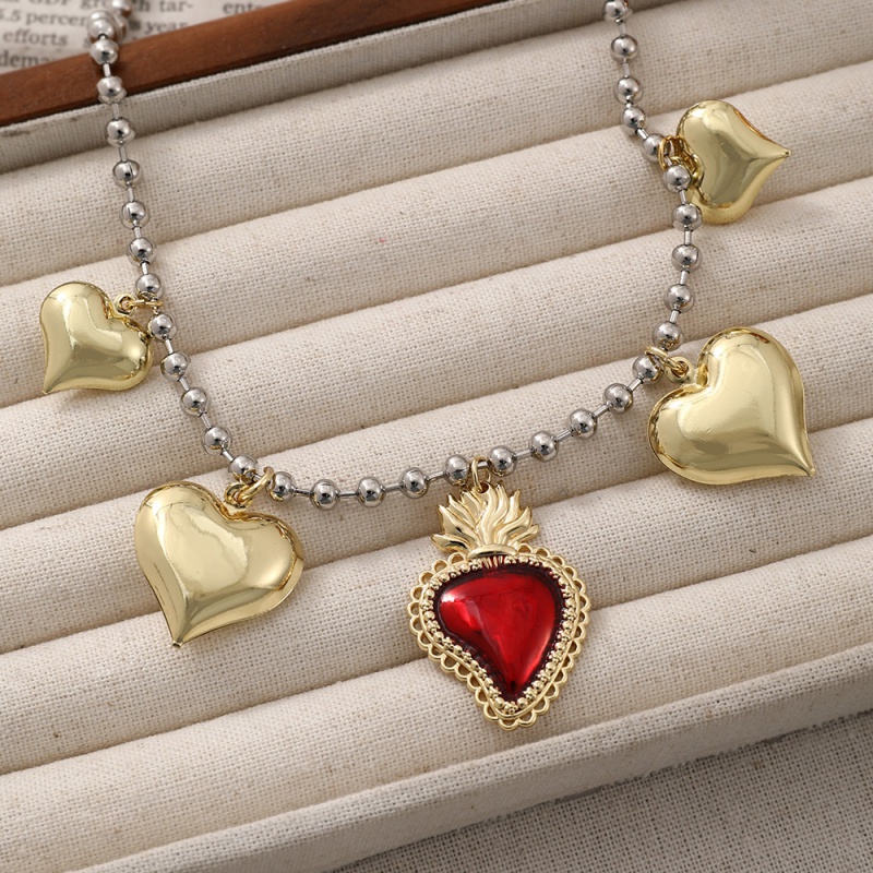 Collar De Cuentas De Color A Juego Con Forma De Corazón Y Gotas De Aceite De Cobre (4 Mm)