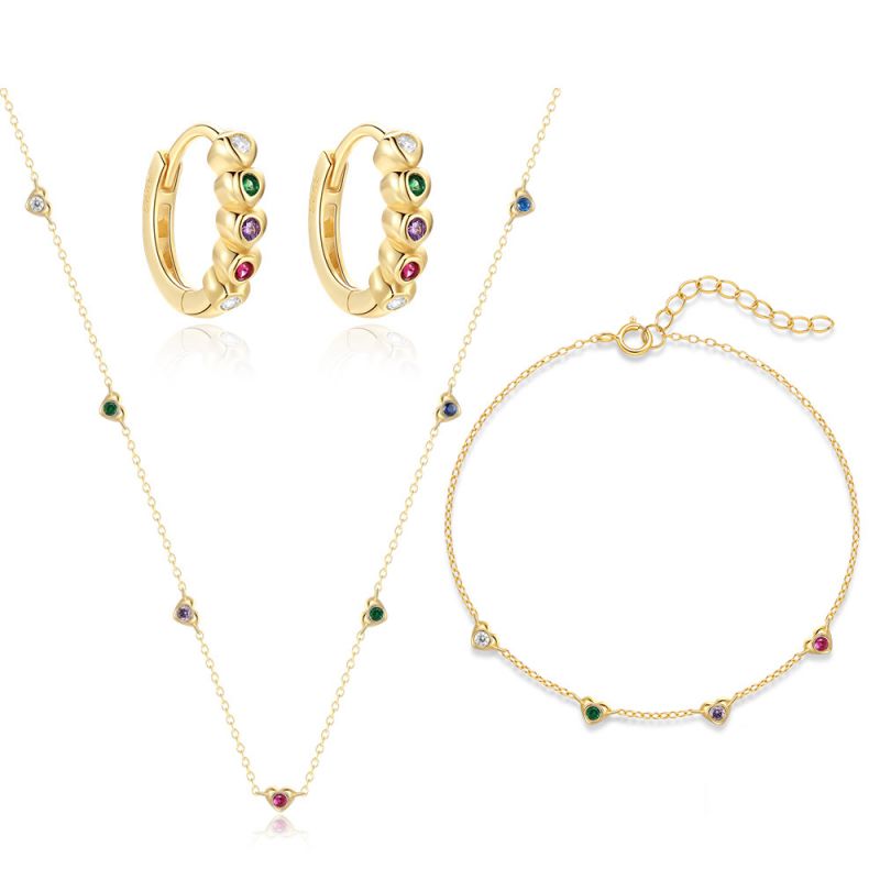 Conjunto De Collar Pulsera Y Pendientes Con Corazón De Diamantes De Plata
