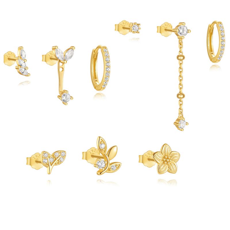 Conjunto De Pendientes Redondos De Plata Y Diamantes