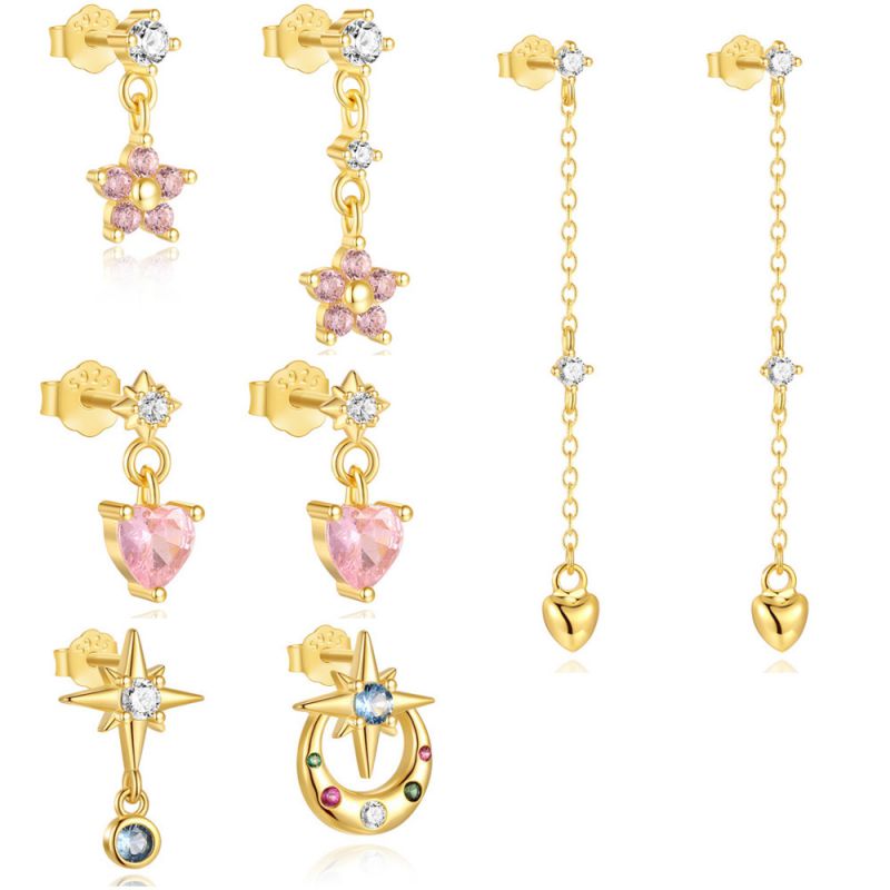 Pendientes De Plata Con Forma De Luna Y Estrella Y Diamantes