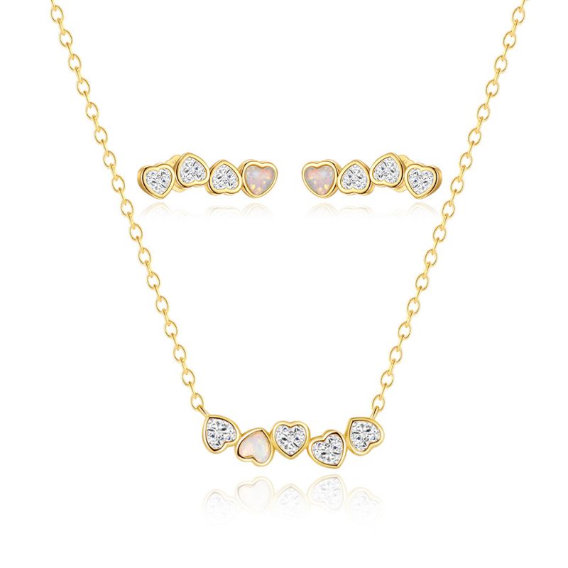 Conjunto De Collar Y Pendientes De Plata Con Forma De Corazón Y Diamantes