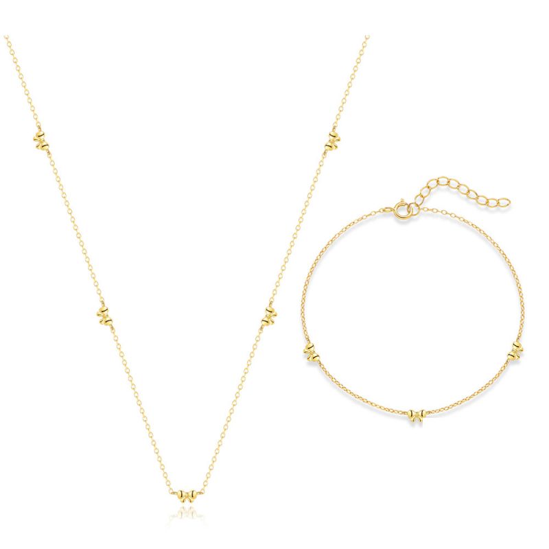 Conjunto De Collar Y Pulsera Con Lazo De Plata