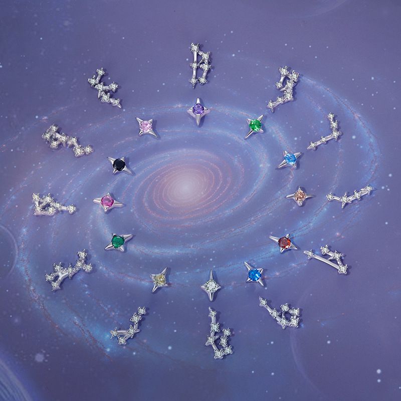 Juego De Pendientes Con Forma Geométrica De Estrella Del Zodiaco Y Diamantes En Plata
