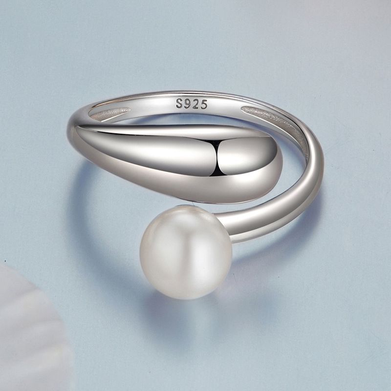 Anillo Redondo De Perla De Plata
