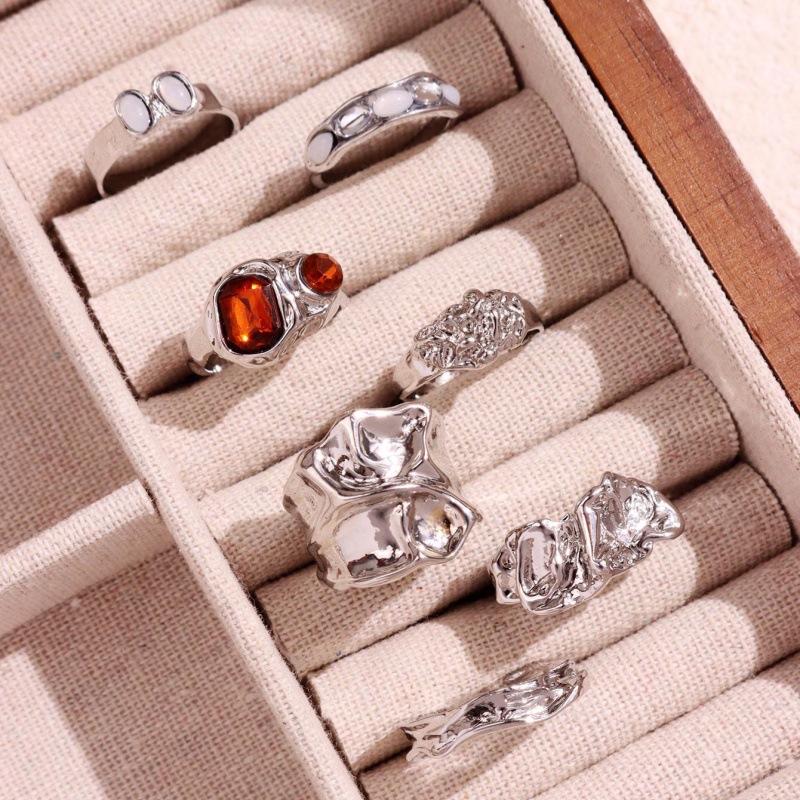 Juego De Anillos Irregulares Geométricos De Aleación