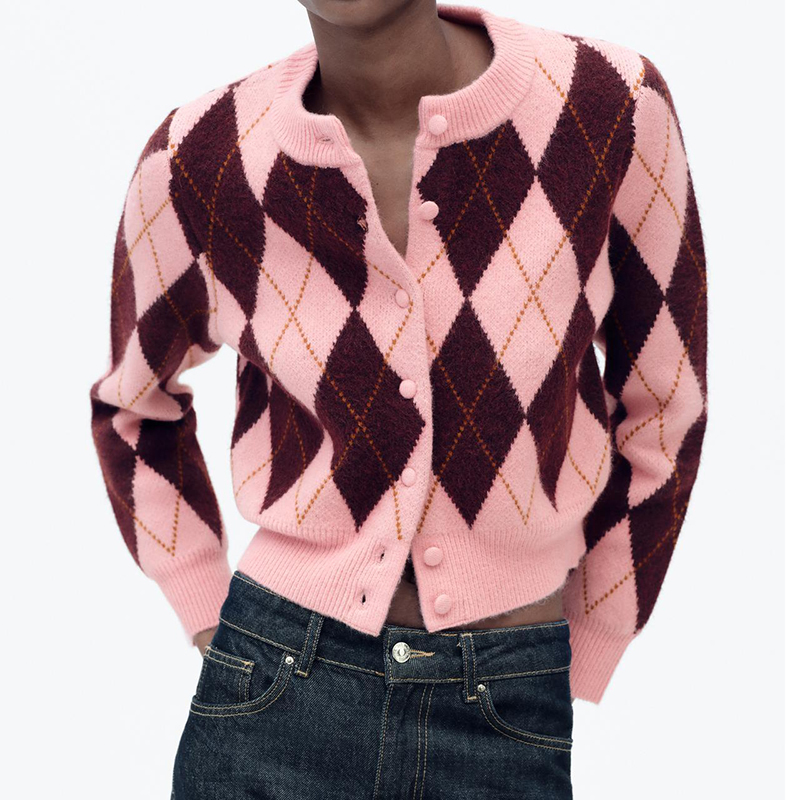 Chaqueta Tipo Suéter De Punto Jacquard Con Rombos