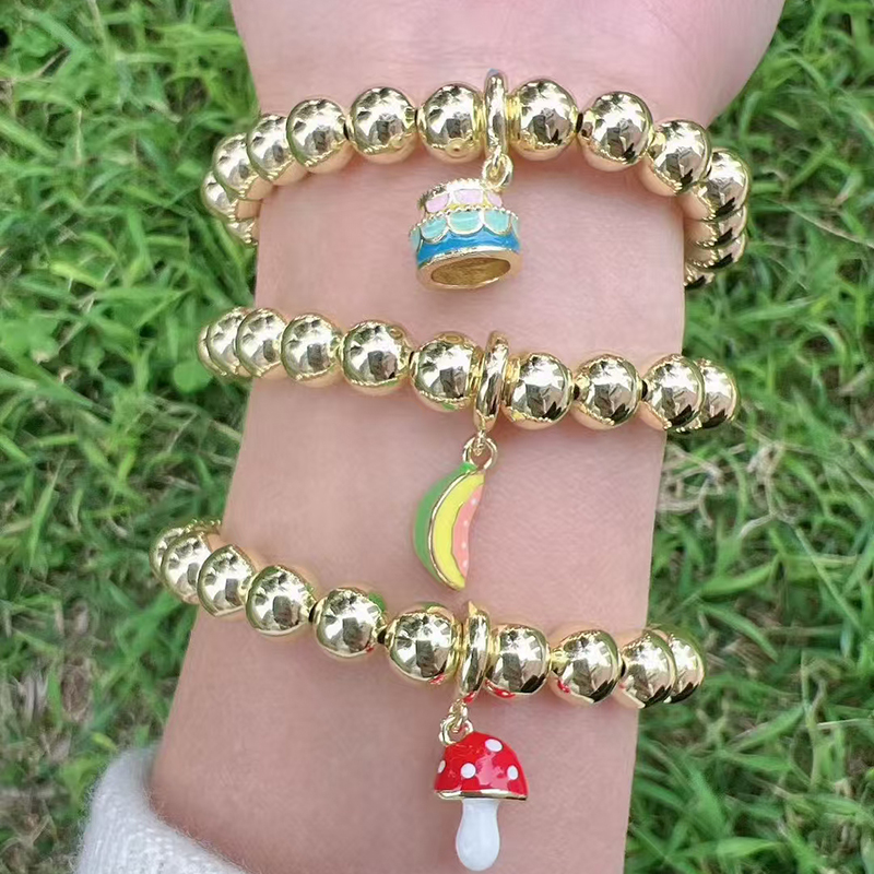 Pulsera De Cuentas De Cobre Bañadas En Oro Con Forma De Hongo