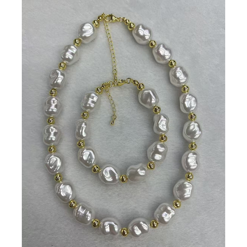 Collar De Perlas Irregulares Bañado En Oro Y Cobre