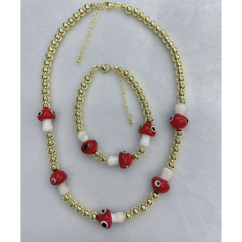 Collar De Cuentas De Cobre Bañado En Oro Con Forma De Hongo