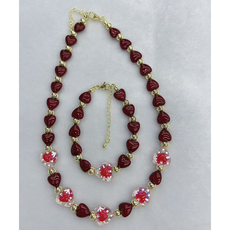 Collar De Cuentas De Corazón De Cobre Bañado En Oro