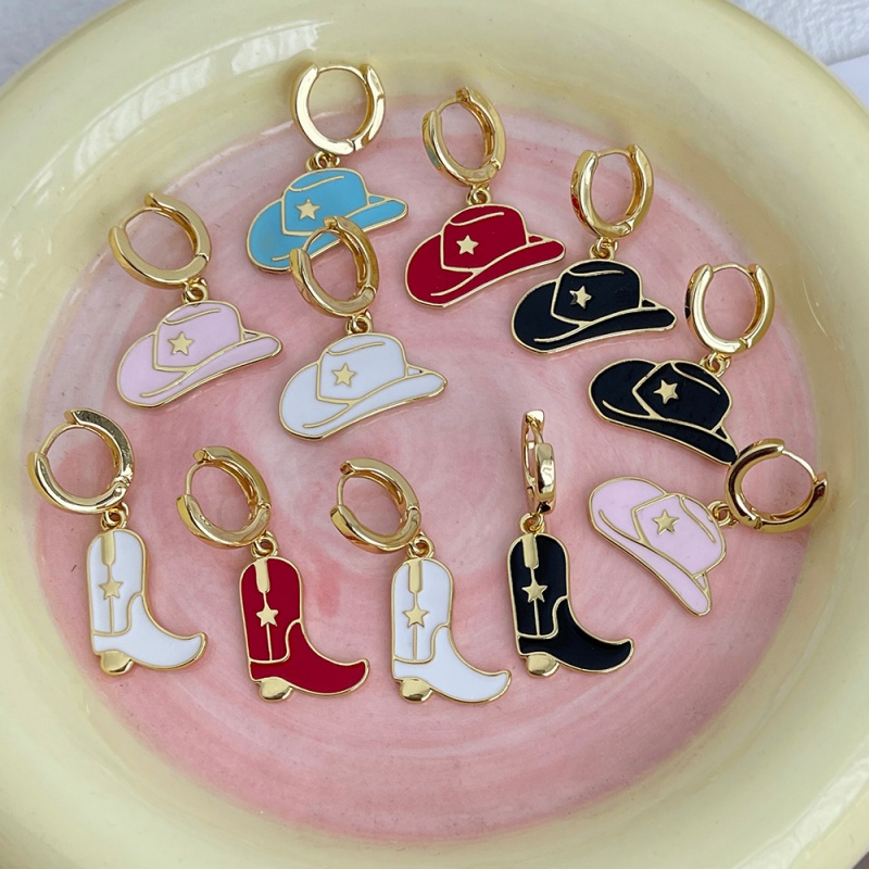 Pendientes De Botas Y Sombreros Con Gotas De Aceite De Cobre