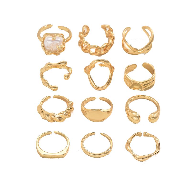 Juego De Anillos Irregulares Geométricos De Aleación