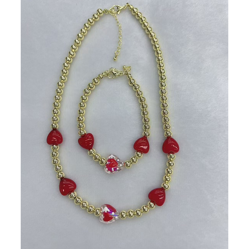 Collar De Cuentas De Corazón De Cobre Bañado En Oro