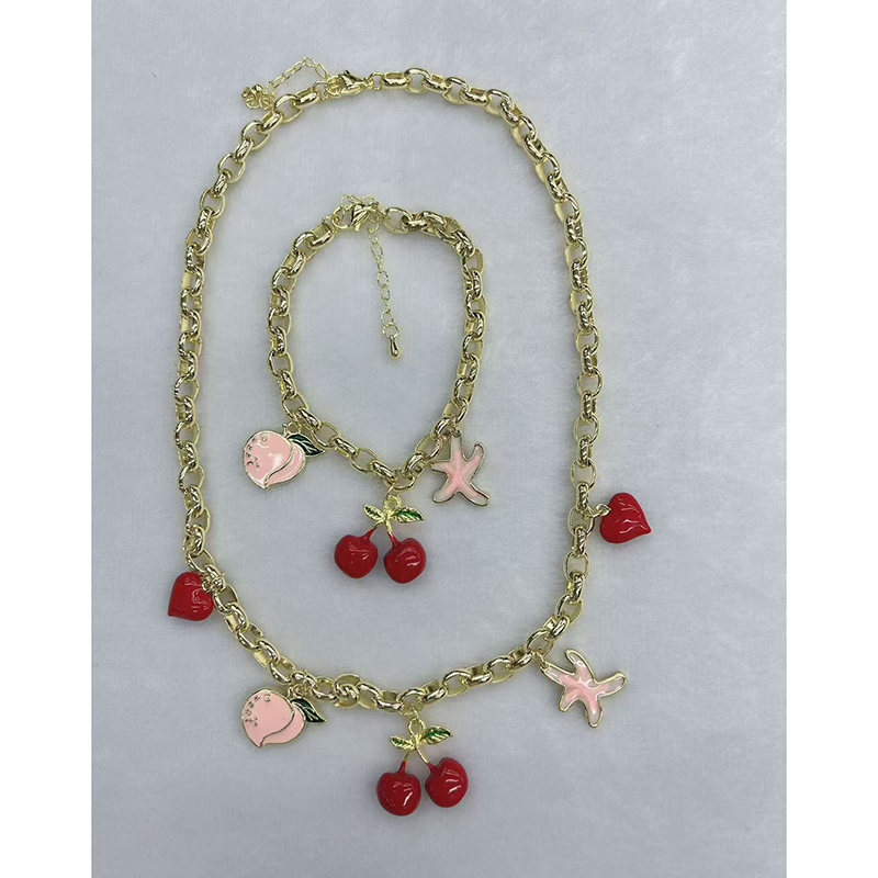 Collar De Estrella De Mar Con Melocotón Y Cereza Bañado En Cobre