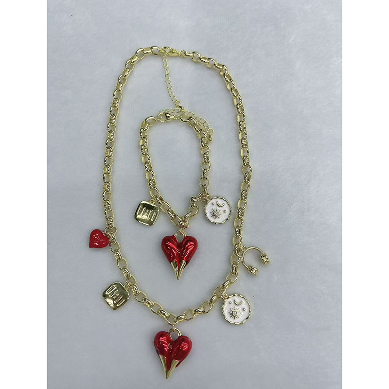 Collar Cuadrado De Corazón Bañado En Oro Y Cobre
