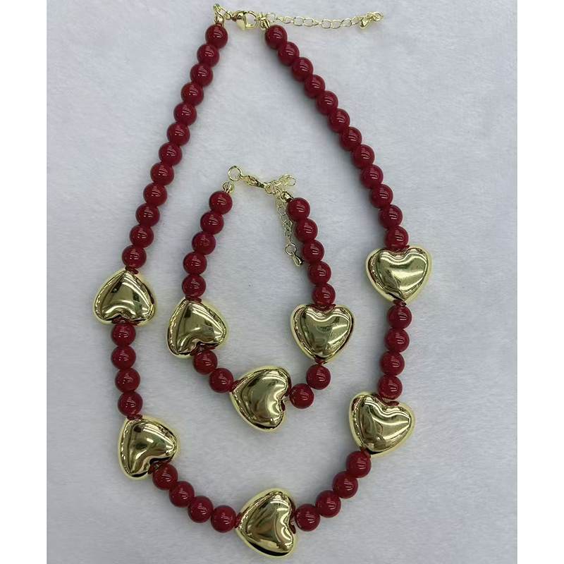 Collar De Cuentas Redondas Con Forma De Corazón Geométrico De Cobre