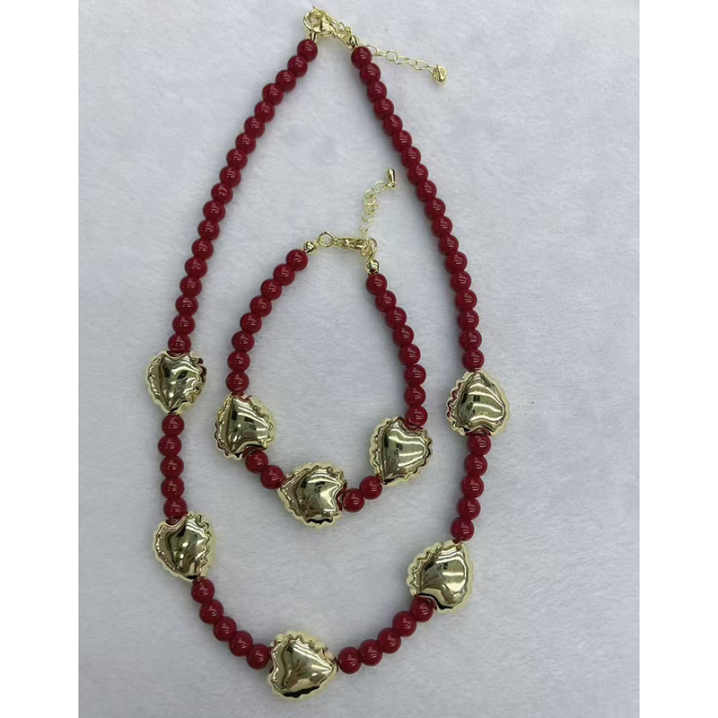 Collar De Cuentas Redondas Con Forma De Corazón Geométrico De Cobre