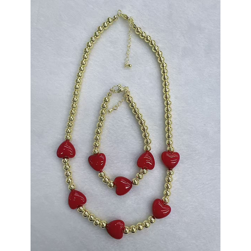 Collar De Cuentas De Corazón De Cobre Bañado En Oro