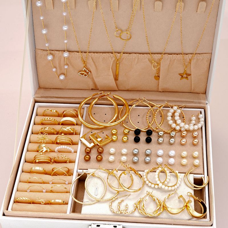 Juego De Anillos De Aleación Con Flores Y Cuentas De Perlas
