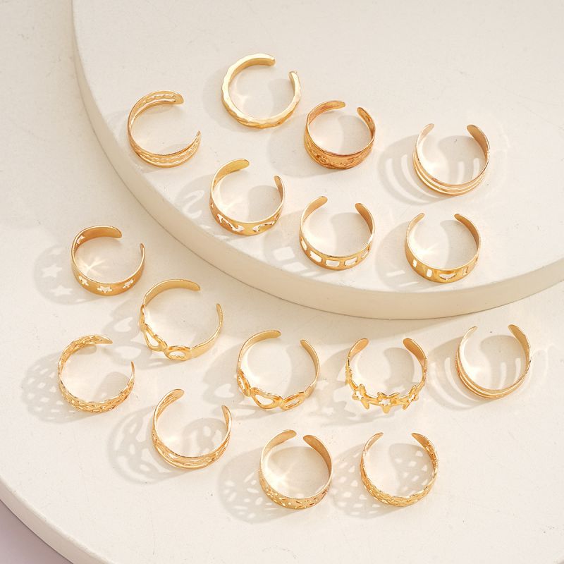 Juego De Anillos De Aleación Con Forma De Corazón Hueco Y Estrella De Cinco Puntas