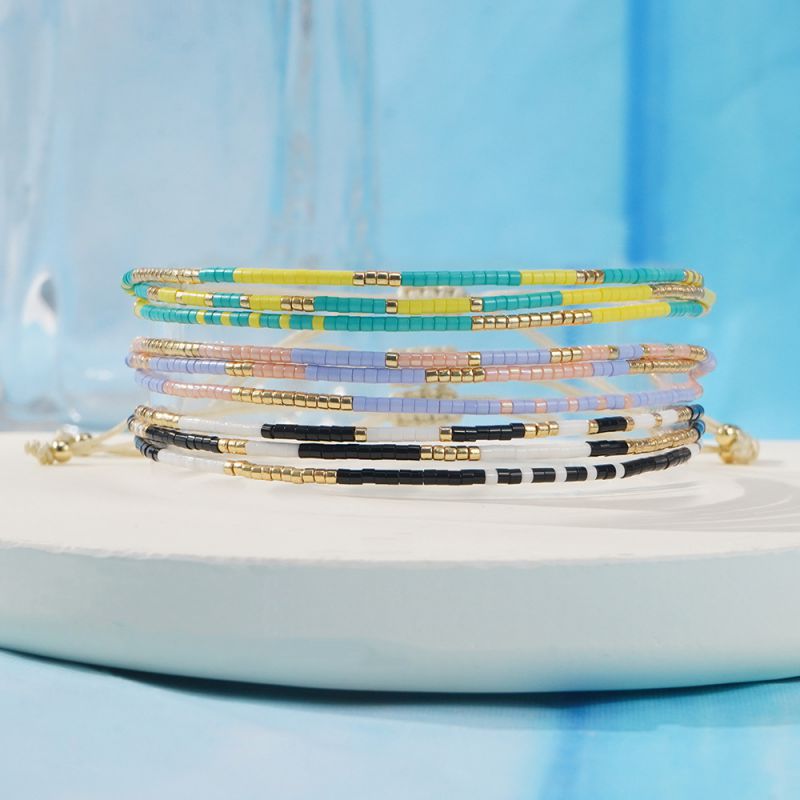 Pulsera De Múltiples Capas Con Cuentas De Arroz De Colores