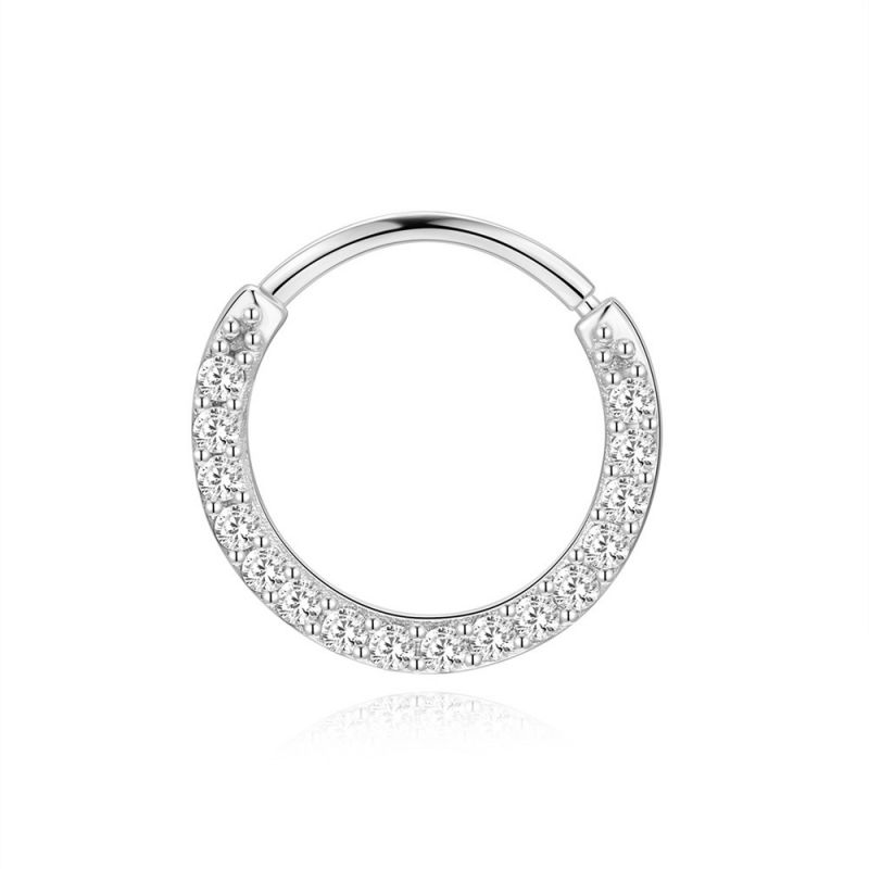 Pendiente De Aro Perforado Con Forma Redonda Y Diamantes De Plata [individual]