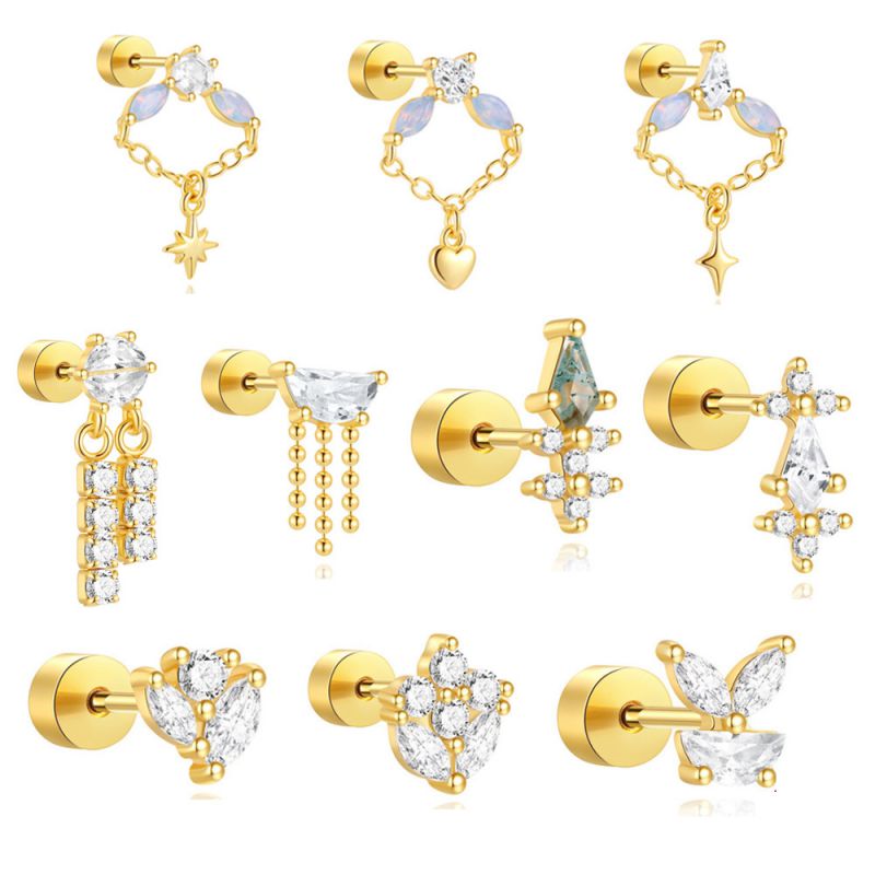 Pendientes De Plata Con Forma De Corazón Y Estrella Geométrica Con Diamantes [individual]