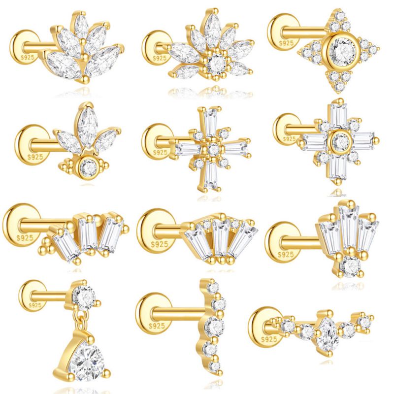 Pendientes De Plata Con Forma Geométrica Y Diamantes [individual]