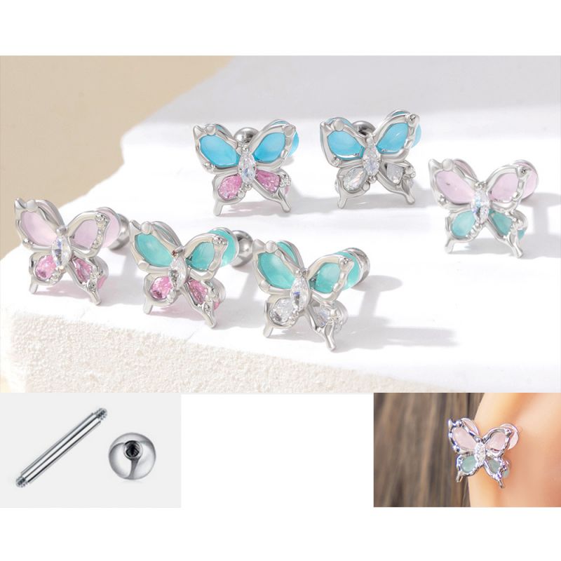 Pendientes De Acero De Titanio Con Forma De Mariposa Y Diamantes (individual)