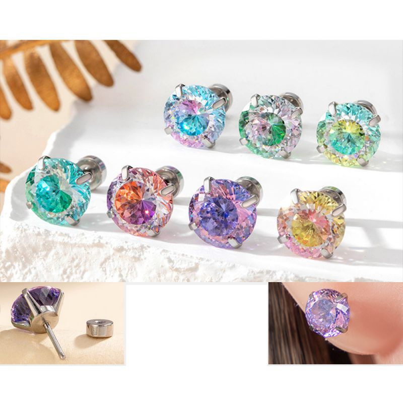 Pendientes De Perforación De Metal Con Diamantes Redondos (individual)