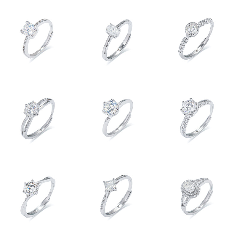 Anillo De Plata Con Diamantes Redondos