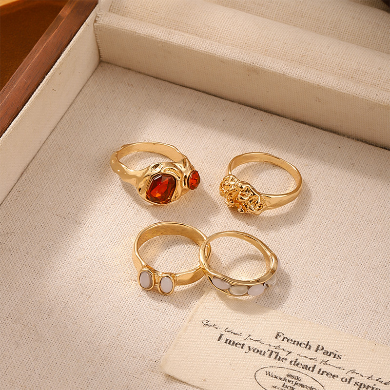 Juego De Anillos De Aleación Con Diamantes Cuadrados Y Redondos
